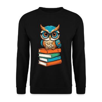 Bücher Eule Lustiger Buch Liebhaber Illustration - Unisex Pullover - Schwarz - Vorne - Alina (178cm) & Michal (187cm)