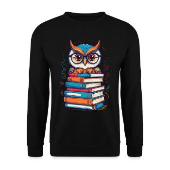 Bücher Eule Süße Buch Illustration Leseratte - Unisex Pullover - Schwarz - Vorne - Alina (178cm) & Michal (187cm)