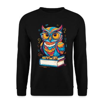 Bücher Eule Eulen Liebhaber Süße Buch Illustration - Unisex Pullover - Schwarz - Vorne - Alina (178cm) & Michal (187cm)