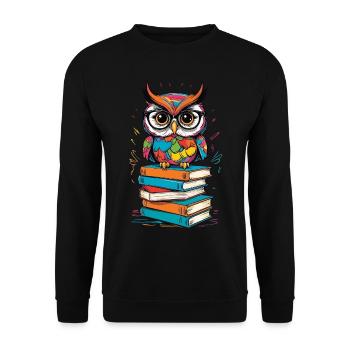 Bücher Eule Eulen Liebhaber Süße Buch Illustration - Unisex Pullover - Schwarz - Vorne - Alina (178cm) & Michal (187cm)