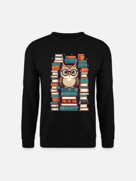 Bücher Eule Süße Buch Illustration Lesender Kauz - Unisex Pullover - Schwarz