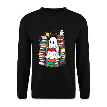 Reading Halloween Ghost Book Lover Style - Unisex Sweatshirt - black - Front - Alina (178cm) & Michal (187cm)