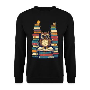 Bücher Eule Für Eulen Liebhaber Leseratte - Unisex Pullover - Schwarz - Vorne - Alina (178cm) & Michal (187cm)