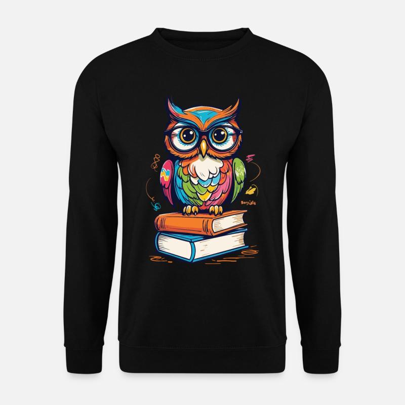 Cute Book Illustration Owls Lover - Unisex Sweatshirt - black