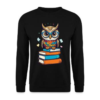 Bücher Eule Eulen Liebhaber Süße Buch Illustration - Unisex Pullover - Schwarz - Vorne - Alina (178cm) & Michal (187cm)
