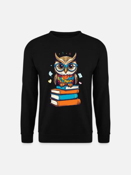 Bücher Eule Eulen Liebhaber Süße Buch Illustration - Unisex Pullover - Schwarz