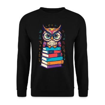 Bücher Eule Begeisterte Leseratte Niedlicher - Unisex Pullover - Schwarz - Vorne - Alina (178cm) & Michal (187cm)