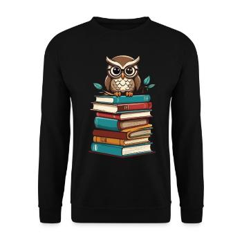 Bücher Eule Leseratte Süße Buch Illustration - Unisex Pullover - Schwarz - Vorne - Alina (178cm) & Michal (187cm)