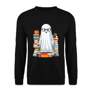 Book Lover Style Reading Halloween Ghost - Unisex Sweatshirt - black - Front - Alina (178cm) & Michal (187cm)