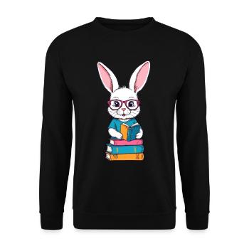 Lesender Hase Begeisterter Buchliebhaber Stil - Unisex Pullover - Schwarz - Vorne - Alina (178cm) & Michal (187cm)