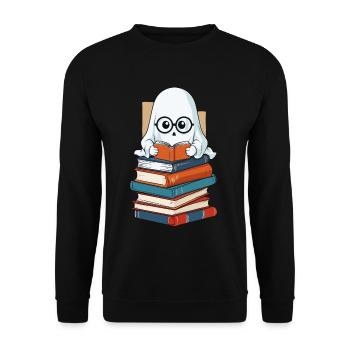 Book Lover Style Reading Halloween Ghost - Unisex Sweatshirt - black - Front - Alina (178cm) & Michal (187cm)