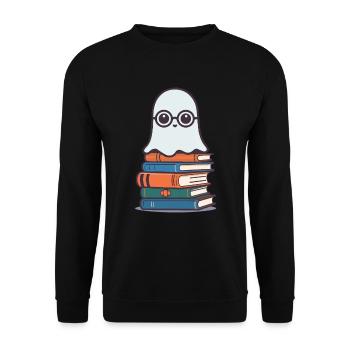 Book Lover Style Reading Halloween Ghost - Unisex Sweatshirt - black - Front - Alina (178cm) & Michal (187cm)