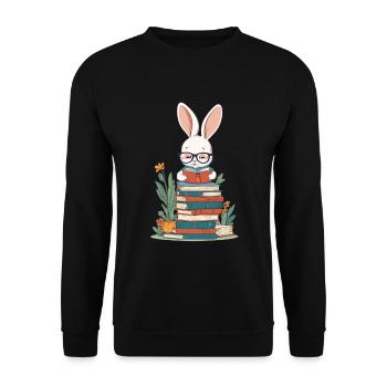 Lesender Hase Begeisterter Buchliebhaber Stil - Unisex Pullover - Schwarz - Vorne - Alina (178cm) & Michal (187cm)