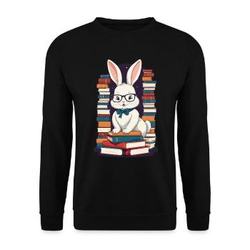 Lesender Hase Begeisterter Buchliebhaber - Unisex Pullover - Schwarz - Vorne - Alina (178cm) & Michal (187cm)