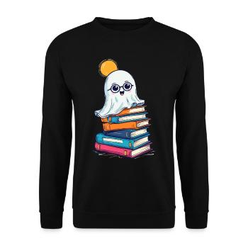 Reading Halloween Ghost Book Lover Style - Unisex Sweatshirt - black - Front - Alina (178cm) & Michal (187cm)