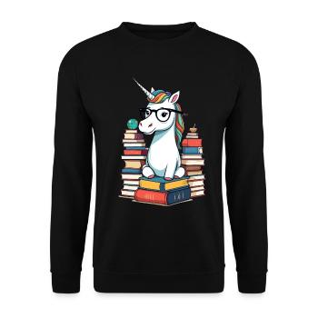 Einhorn Fantasie Geschichten Süßer Bücherwurm - Unisex Pullover - Schwarz - Vorne - Alina (178cm) & Michal (187cm)