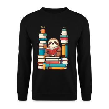 Funny Book Lover Sloth - Unisex Sweatshirt - black - Front - Alina (178cm) & Michal (187cm)
