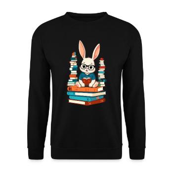 Lesender Hase Begeisterter Buchliebhaber - Unisex Pullover - Schwarz - Vorne - Alina (178cm) & Michal (187cm)