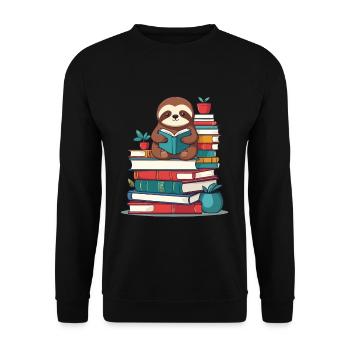 Funny Book Lover Sloth Reading Sloth - Unisex Sweatshirt - black - Front - Alina (178cm) & Michal (187cm)