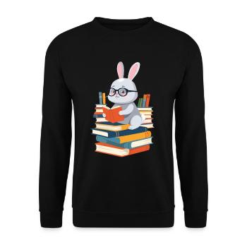 Lesender Hase Begeisterter Buchliebhaber - Unisex Pullover - Schwarz - Vorne - Alina (178cm) & Michal (187cm)