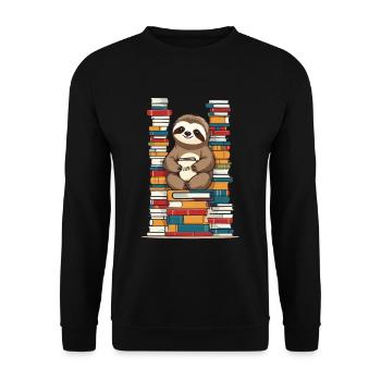 Funny book lover sloth reading book - Unisex Sweatshirt - black - Front - Alina (178cm) & Michal (187cm)
