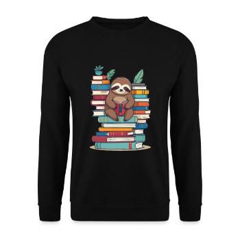 Cute Bookworm Funny Book Lover Sloth - Unisex Sweatshirt - black - Front - Alina (178cm) & Michal (187cm)