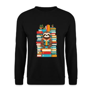 Funny Book Lover Sloth Illustration - Unisex Sweatshirt - black - Front - Alina (178cm) & Michal (187cm)