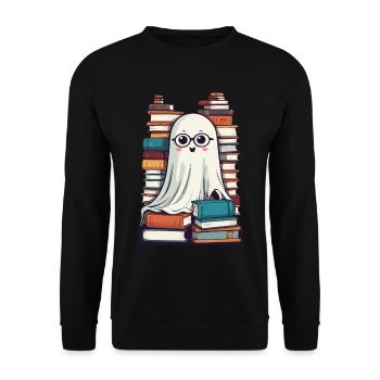 Book Lover Style Reading Halloween Ghost - Unisex Sweatshirt - black - Front - Alina (178cm) & Michal (187cm)