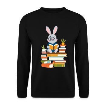 Lesender Hase Begeisterter Buchliebhaber - Unisex Pullover - Schwarz - Vorne - Alina (178cm) & Michal (187cm)