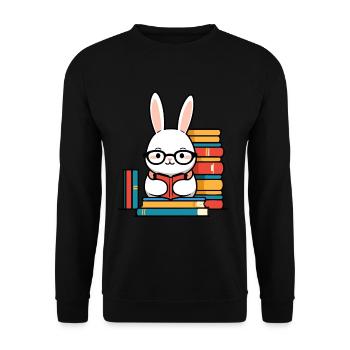 Lesender Hase Begeisterter Buchliebhaber - Unisex Pullover - Schwarz - Vorne - Alina (178cm) & Michal (187cm)