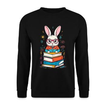 Lesender Hase Begeisterter Buchliebhaber Stil - Unisex Pullover - Schwarz - Vorne - Alina (178cm) & Michal (187cm)