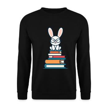Lesender Hase Begeisterter Buchliebhaber Bunny - Unisex Pullover - Schwarz - Vorne - Alina (178cm) & Michal (187cm)