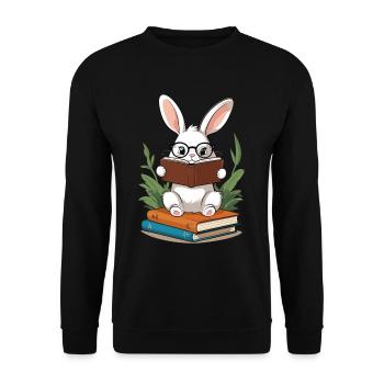 Lesender Hase Begeisterter Bücherwurm Stil Bunny - Unisex Pullover - Schwarz - Vorne - Alina (178cm) & Michal (187cm)