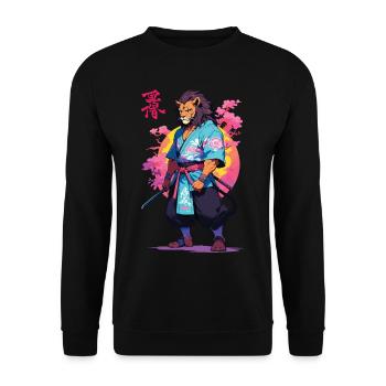 Conception esthétique Samurai Cat Vaporwave - Sweat-shirt Unisexe - noir - Devant - Alina (178cm) & Michal (187cm)