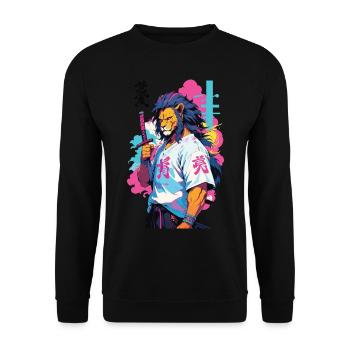 Samouraï Lion Esthétique Vaporwave Style Japon Art - Sweat-shirt Unisexe - noir - Devant - Alina (178cm) & Michal (187cm)