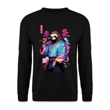 Samurai Sloth Aesthetic Vaporwave Style Art - Unisex Sweatshirt - black - Front - Alina (178cm) & Michal (187cm)