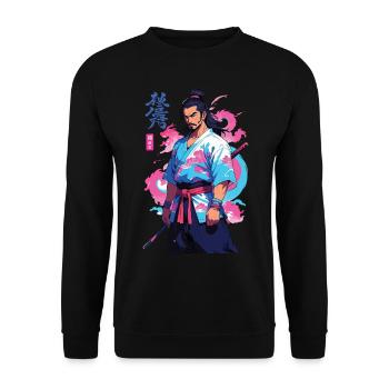 Aesthetic Vaporwave Stil Samurai und Anime Kunst - Unisex Pullover - Schwarz - Vorne - Alina (178cm) & Michal (187cm)