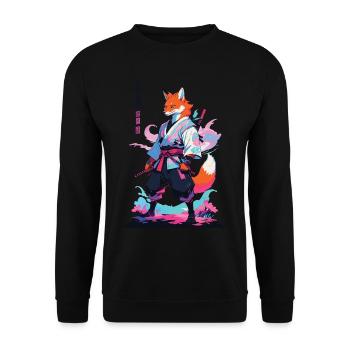 Kitsune Samurai Fox Aesthetic Vaporwave Style - Unisex Sweatshirt - black - Front - Alina (178cm) & Michal (187cm)