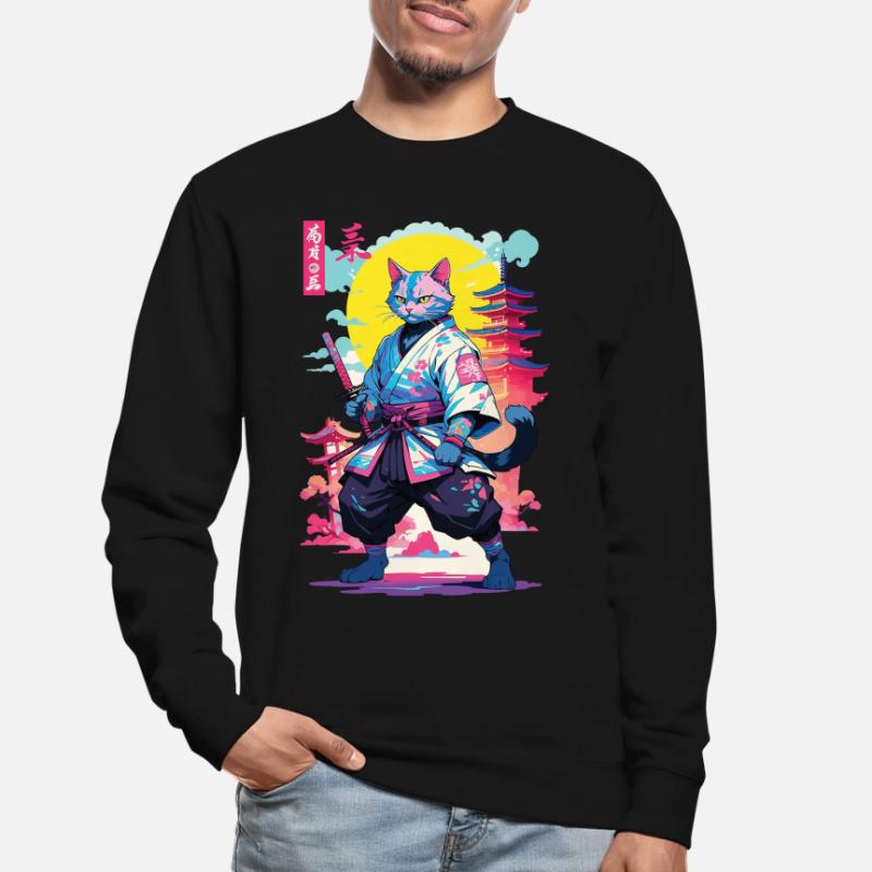 Conception esthétique Samurai Cat Vaporwave Sweat-shirt Unisexe