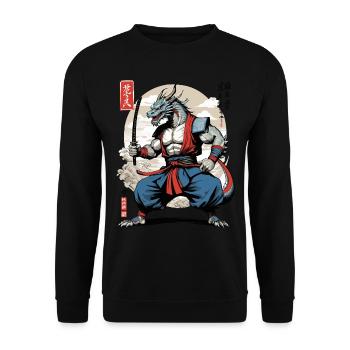 Dragon Samouraï Vintage Ukiyo-e Style - Sweat-shirt Unisexe - noir - Devant - Alina (178cm) & Michal (187cm)