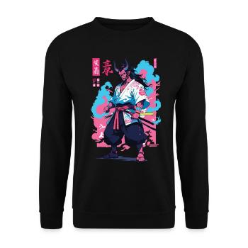 Samouraï Oni Yokai Esthétique Style Vaporwave - Sweat-shirt Unisexe - noir - Devant - Alina (178cm) & Michal (187cm)