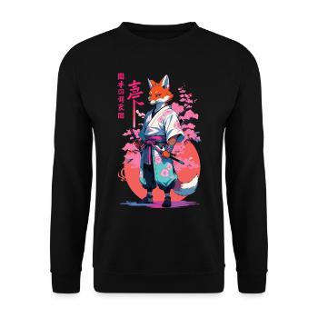 Kitsune Samurai Fox Aesthetic Vaporwave Style - Unisex Sweatshirt - black - Front - Alina (178cm) & Michal (187cm)