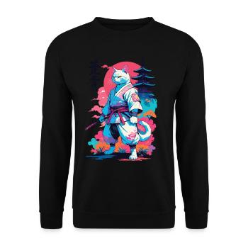 Samurai Cat Vaporwave Aesthetic Japan Art - Unisex Sweatshirt - black - Front - Alina (178cm) & Michal (187cm)