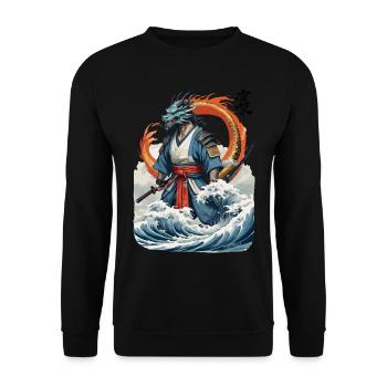 Dragon Samurai & Vintage Ukiyo-e Style Artwork - Unisex Sweatshirt - black - Front - Alina (178cm) & Michal (187cm)