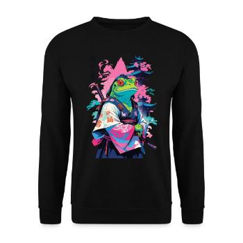 Grenouille Samouraï Esthétique Style Vaporwave Japon - Sweat-shirt Unisexe - noir - Devant - Alina (178cm) & Michal (187cm)