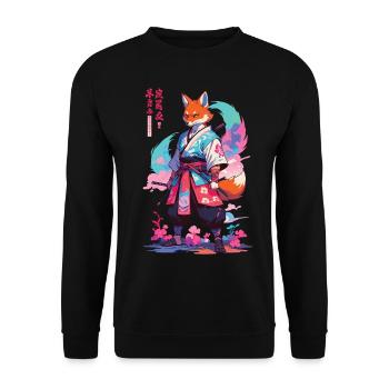 Kitsune Samurai Fox Aesthetic Vaporwave Style - Unisex Sweatshirt - black - Front - Alina (178cm) & Michal (187cm)