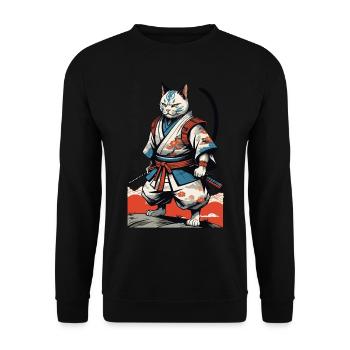 Samurai Cat Vintage Ukiyo-E Japanese - Unisex Sweatshirt - black - Front - Alina (178cm) & Michal (187cm)