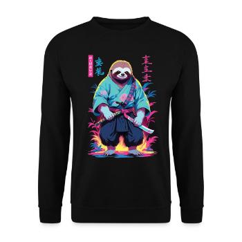 Samurai Sloth Aesthetic Vaporwave Style - Unisex Sweatshirt - black - Front - Alina (178cm) & Michal (187cm)