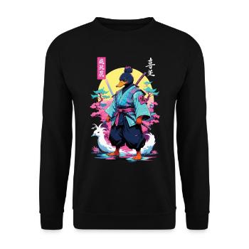 Samurai Ente Aesthetic Vaporwave Stil Japan Kunst - Unisex Pullover - Schwarz - Vorne - Alina (178cm) & Michal (187cm)
