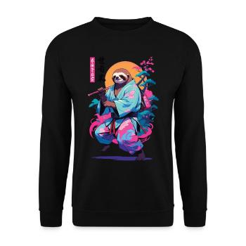 Samurai Faultier Aesthetic Vaporwave Stil - Unisex Pullover - Schwarz - Vorne - Alina (178cm) & Michal (187cm)